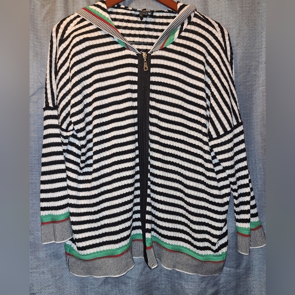 Angel Black White Striped Hooded Jacket Sweater Large